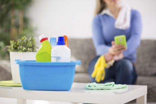Staff using protective gear during a detailed cleaning task
