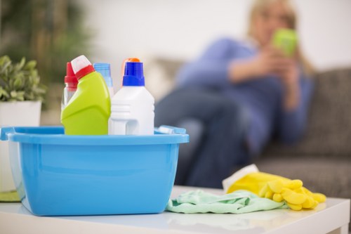 Professional cleaner working in a Camberwell flat